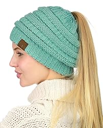 C.C BeanieTail Soft Stretch Cable Knit Messy High