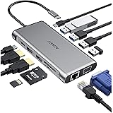 AUKEY USB C Hub 12-in-1 Type C Adapter with Ethernet, 4K HDMI,VGA,2 USB 3.0,2 USB 2.0,100W PD,USB-C Data Port and SD/TF Docki