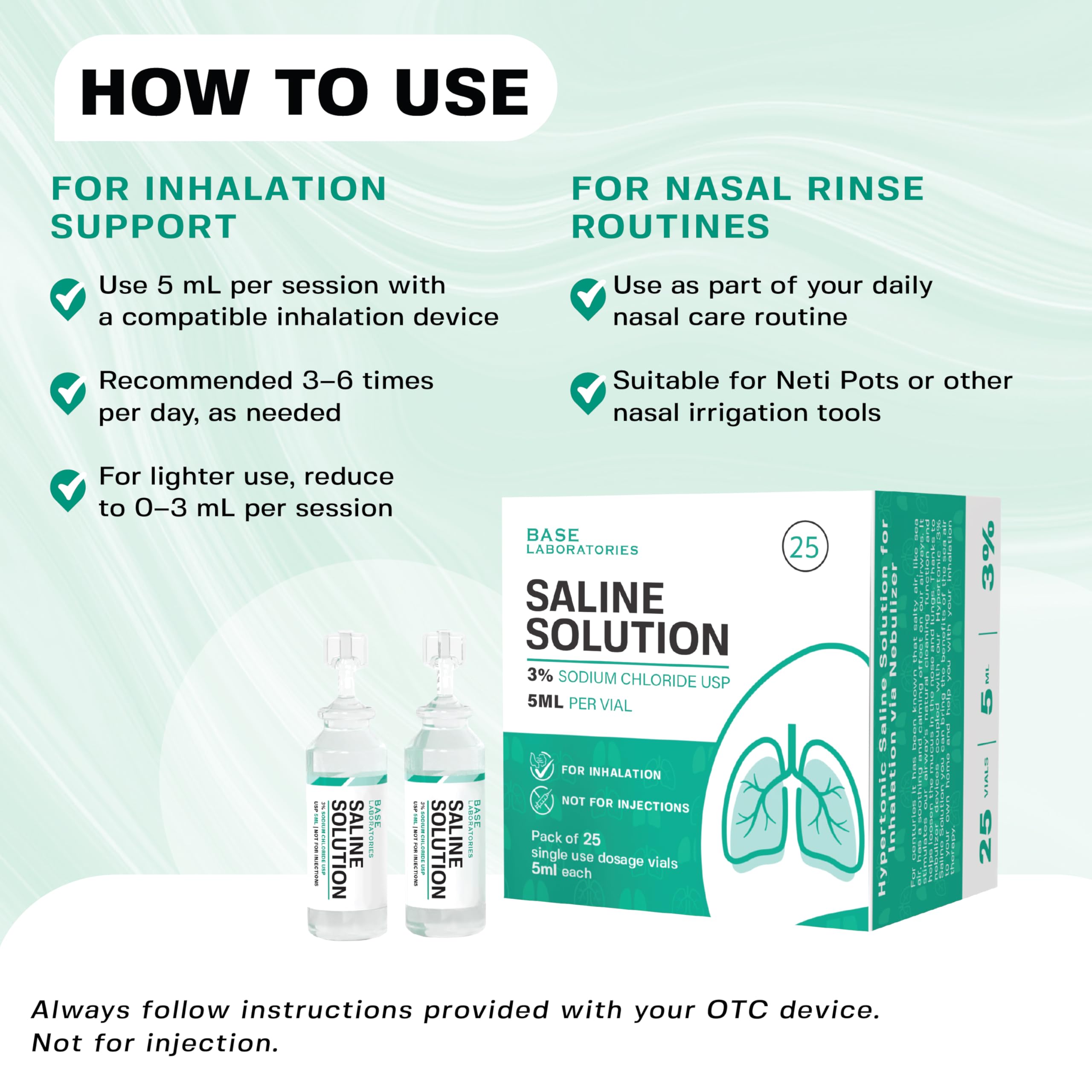 BASE LABORATORIES 3% Saline Solution for Nebulizer Machine | Saline Solution for Inhalation & Nasal Irrigation | High 3% Concentration l 25 Vials 5ml Unit Dose