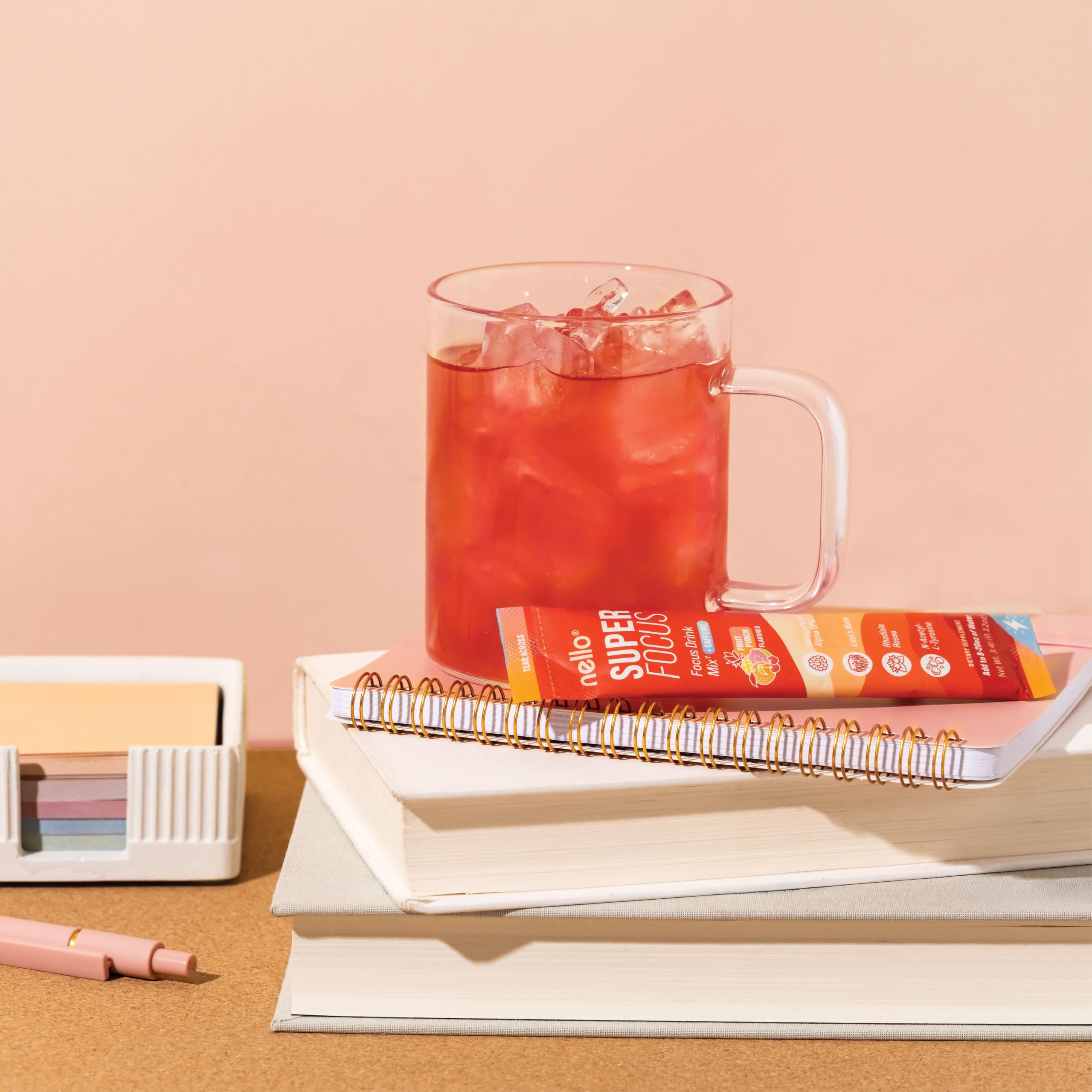 Nello SuperFocus Fruit Punch with Caffeine– Nootropic Focus Drink Mix, 20 On-The-Go Packets, Alpha GPC, Lion’s Mane, Rhodiola, Sugar-Free