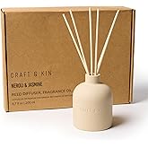 Craft & Kin Reed Diffuser for Home & Bathroom – Neroli & Jasmine Holiday Reed Diffuser Set with Fragrance Sticks, Long-Lasting Alcohol-Free Winter Scent, Earthenware Collection, 6.7oz