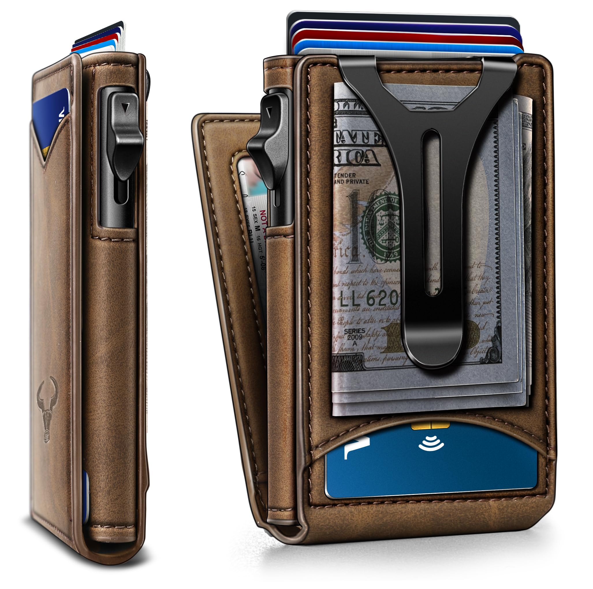 Photo 1 of BULLIANT Men Wallet,Money Clip Wallet Slim For Gift Men 9Cards-Metal Credit Card Case in Magnetic Leather Flip