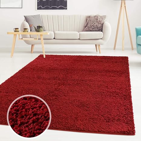 Ayshaggy Shaggy Teppich Hochflor Langflor Einfarbig Uni Rot Weich