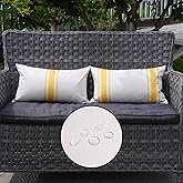 ONWAY Outdoor Pillow Covers Waterproof 12x20 Set of 2 Decorative Linen Throw Pillow Cover Beige and Yellow Striped Outdoor Pi