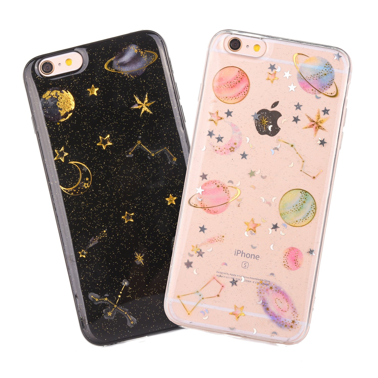 Mo-Beauty [2 Packs For iPhone 6/6S Plus Case [With Free Tempered Glass Screen Protector], Bling Star Design Glitter Flexible TPU Silicone Gel Case Cover For iPhone 6/6S Plus 5.5" (Claer + Black) — image 1