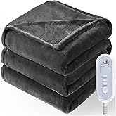 Heated Blanket Twin Size, Electric Blanket with 1-10 hrs Timer Auto-Off & 8 Heating Levels, Double-Layer Flannel Heating Blanket with ETL Certification, Machine Washable (62”x 84”, Dark Grey)