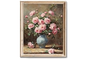 RETRART Moody Pink Peonies Painting, Retro Flower Botanical Painting Farmhouse Wall Decor, Vintage Painting Rustic Still Life Pink Peonies Prints for Bedroom Living Room Bathroom Wall Decor -8x10" Unframed