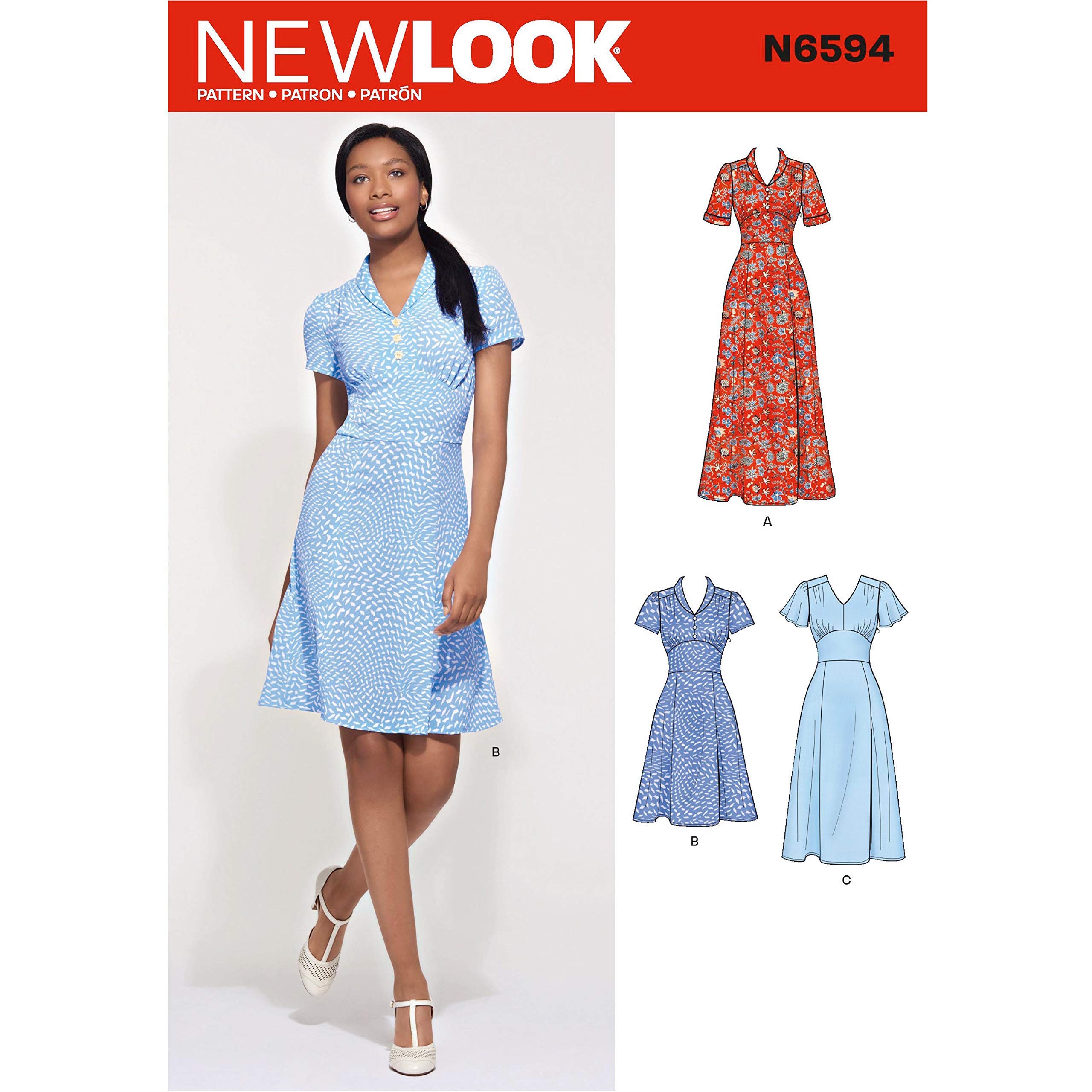 NewLook New Look Pattern N6594 Misses' Dress in Three Lengths, Paper, White, VARIOUS