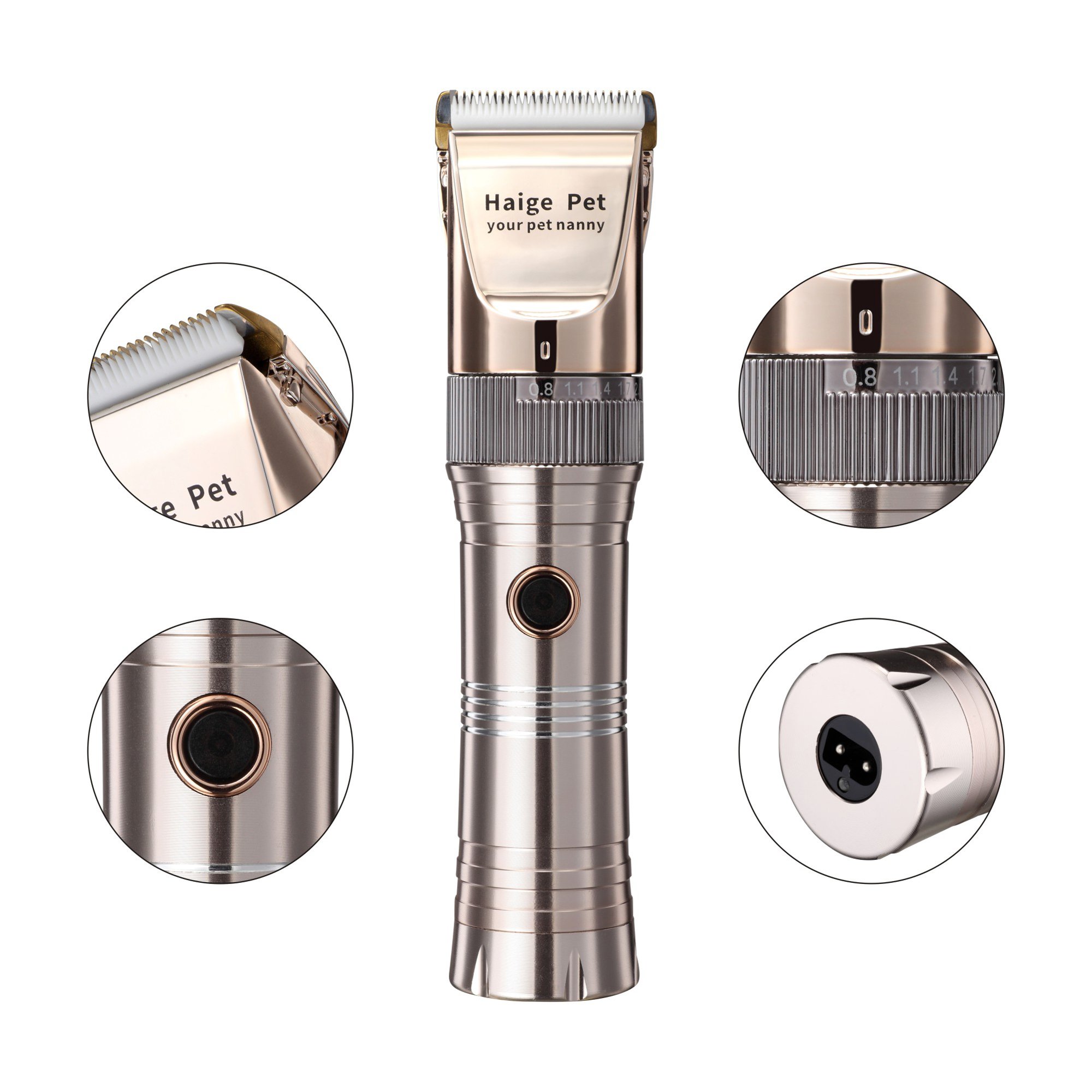 Dog Clippers,Haige Pet Grooming Electric Clipper Kit,Professional Low Noise Rechargeable Cordless Hair Trimmer Set for Dogs and Cats (Gold)