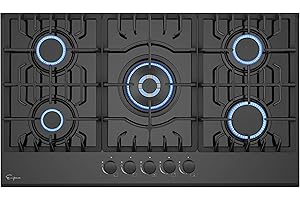 Empava 36 Inch Gas Cooktop NG/LPG Convertible with 5 Italy Sabaf Sealed Burners Tempered Glass in Black
