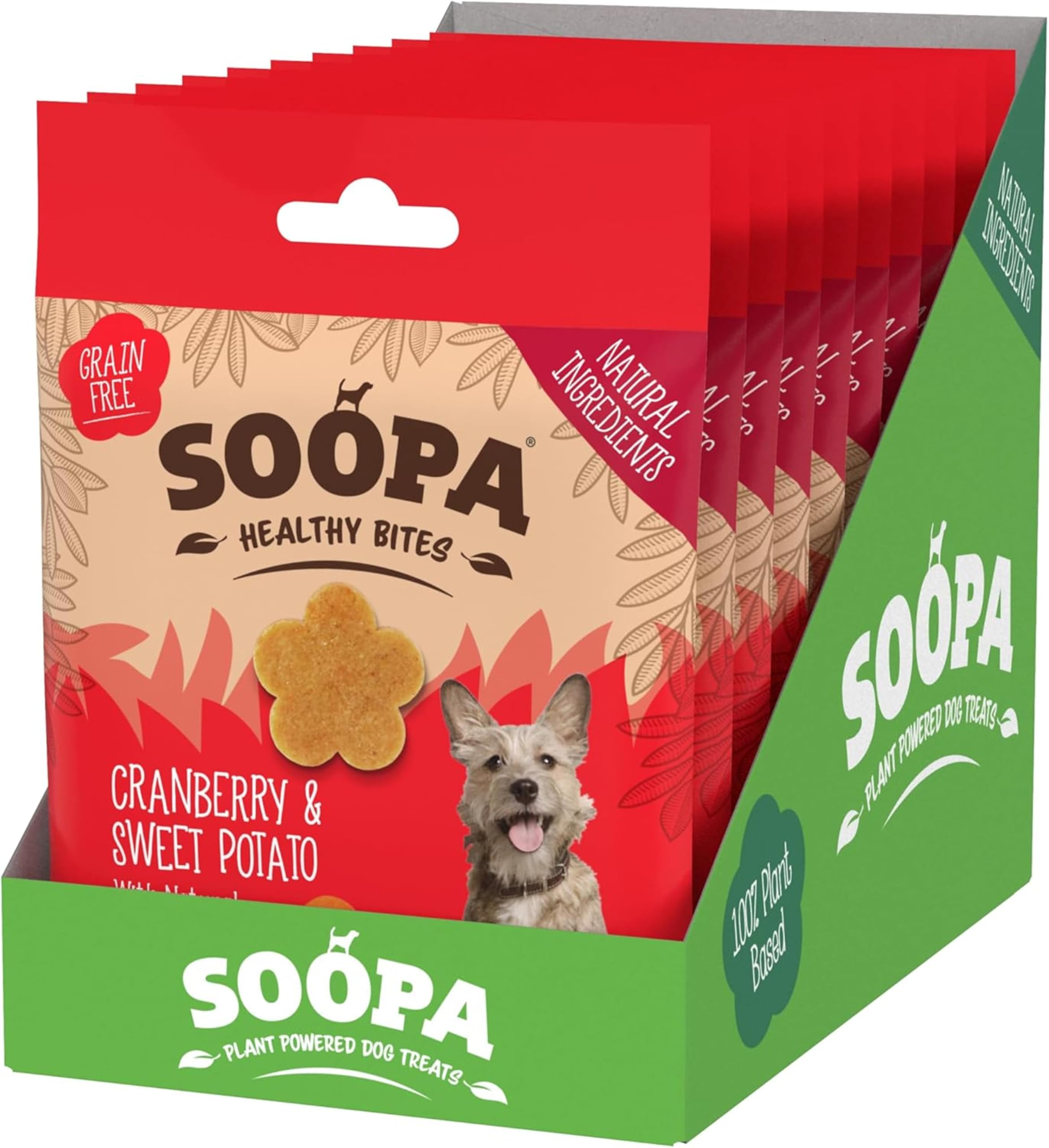 Soopa Cranberry & Sweet Potato Healthy Bites 10-Pack, Human-Grade, Grain-Free, Natural Dog Treats for Small Dogs, Medium, Large, Puppy, Dog Training Treats, Low Calorie, Superfood, Vegan, 10 x 50 g