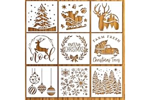 Christmas Stencils and Templates for Painting on Wood Reusable - Stencils for Crafts - Small Holiday Stencils with Trees, Far