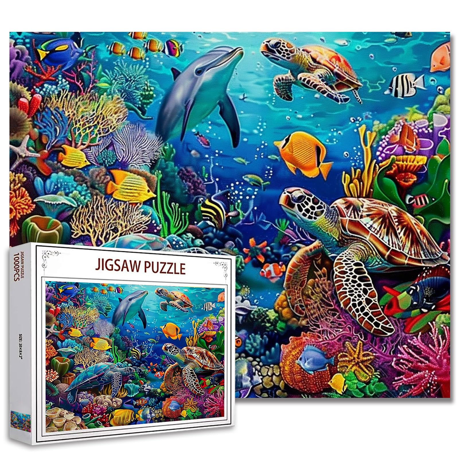 Tucocoo 1000 Piece Jigsaw Puzzle for Adults Underwater World Painting Ocean Animal Challenge Family Activity Game Sea Turtle Dolphin DIY Wall Decor โ image 1