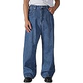 Plaid&Plain Men's Hip Hop Baggy Jeans Casual Wide Leg Y2k Skateboard Vintage Denim Pants Streetwear