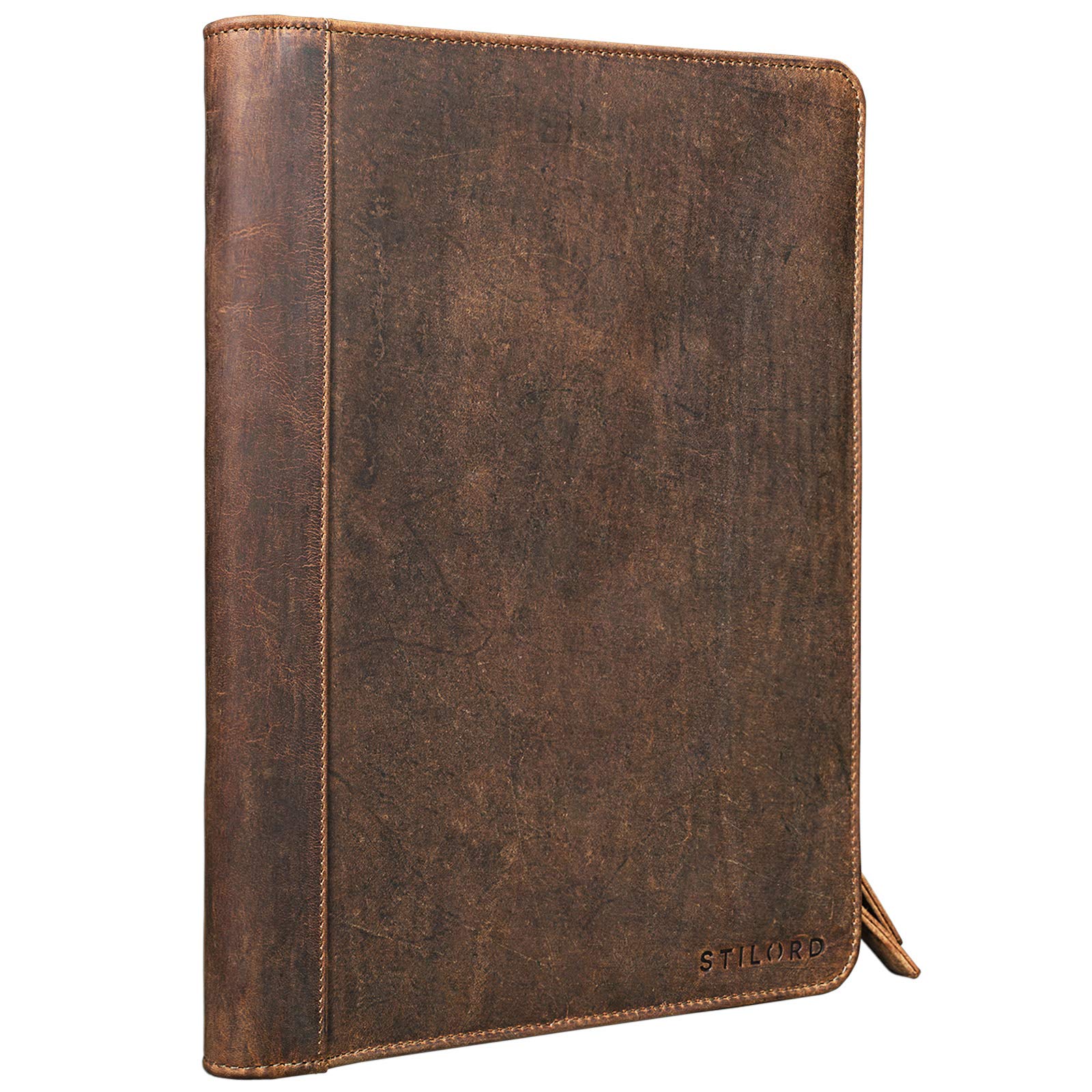 STILORD 'Julius' Vintage Conference Folder A4 Leather Brown Portfolio Document Folder Sophisticated Vintage Design fit for 12 inch Tablets Genuine Leather, Colour:Middle Brown