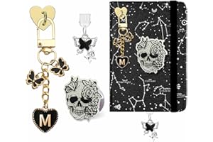 ANKUAITIAN Charm Set for Kindle, Type-C Dust Plug with Butterfly Charm, Heart Grip Holder, Initial Keychain, Compatible with Paperwhite 11th/12th Gen (Black, M)