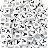 XIENBAOFU 500PCS Letter Beads 6X6mm Acrylic Alphabet Beads for Jewelry Making White Square Vowel Letter A Bead for Bracelets Making DIY Necklaces