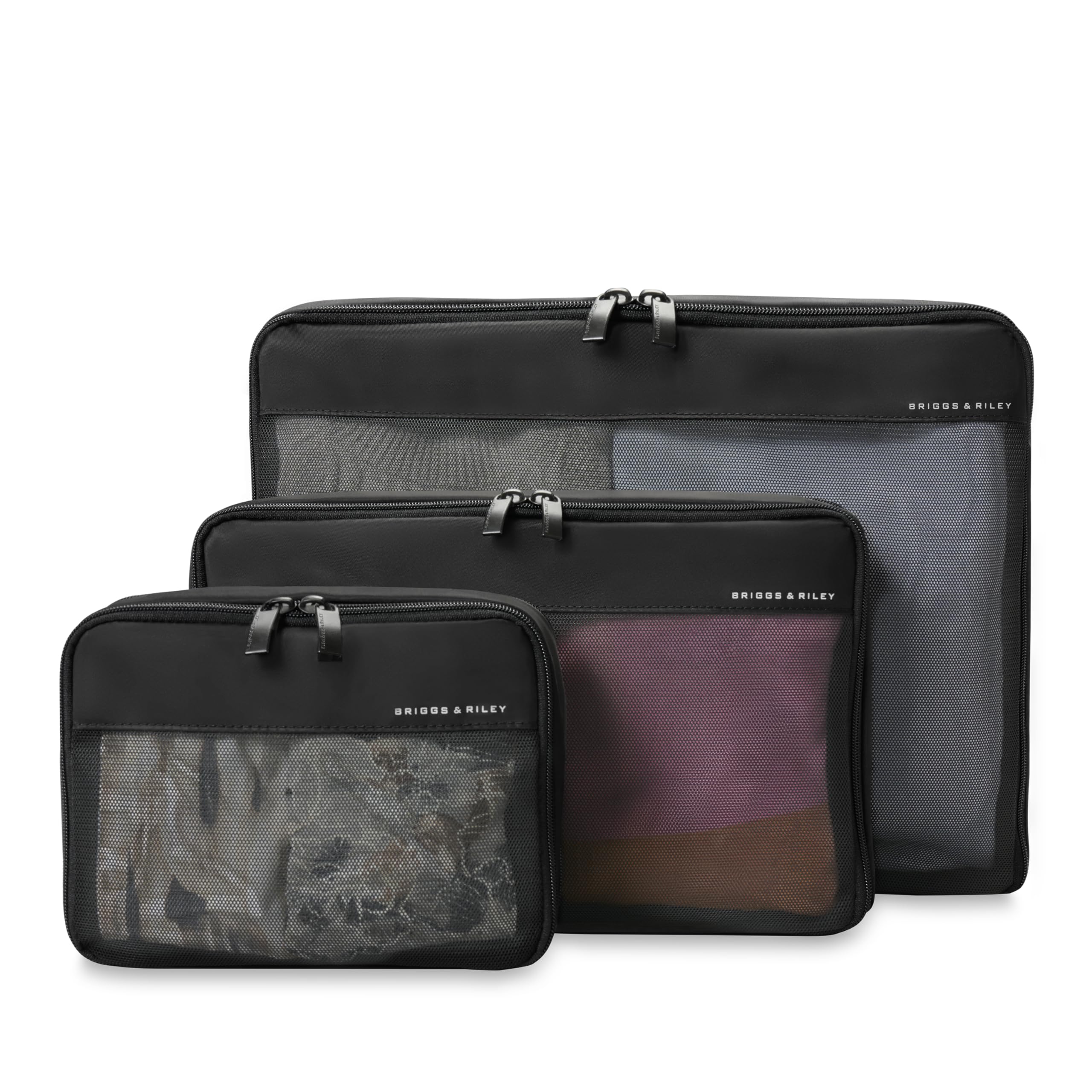Briggs & Riley Compression Packing Cube Set for Women & Men - Bag Organizer for Checked Suitcase & Luggage, Pack Accessories for Vacation - 3-Piece, Black