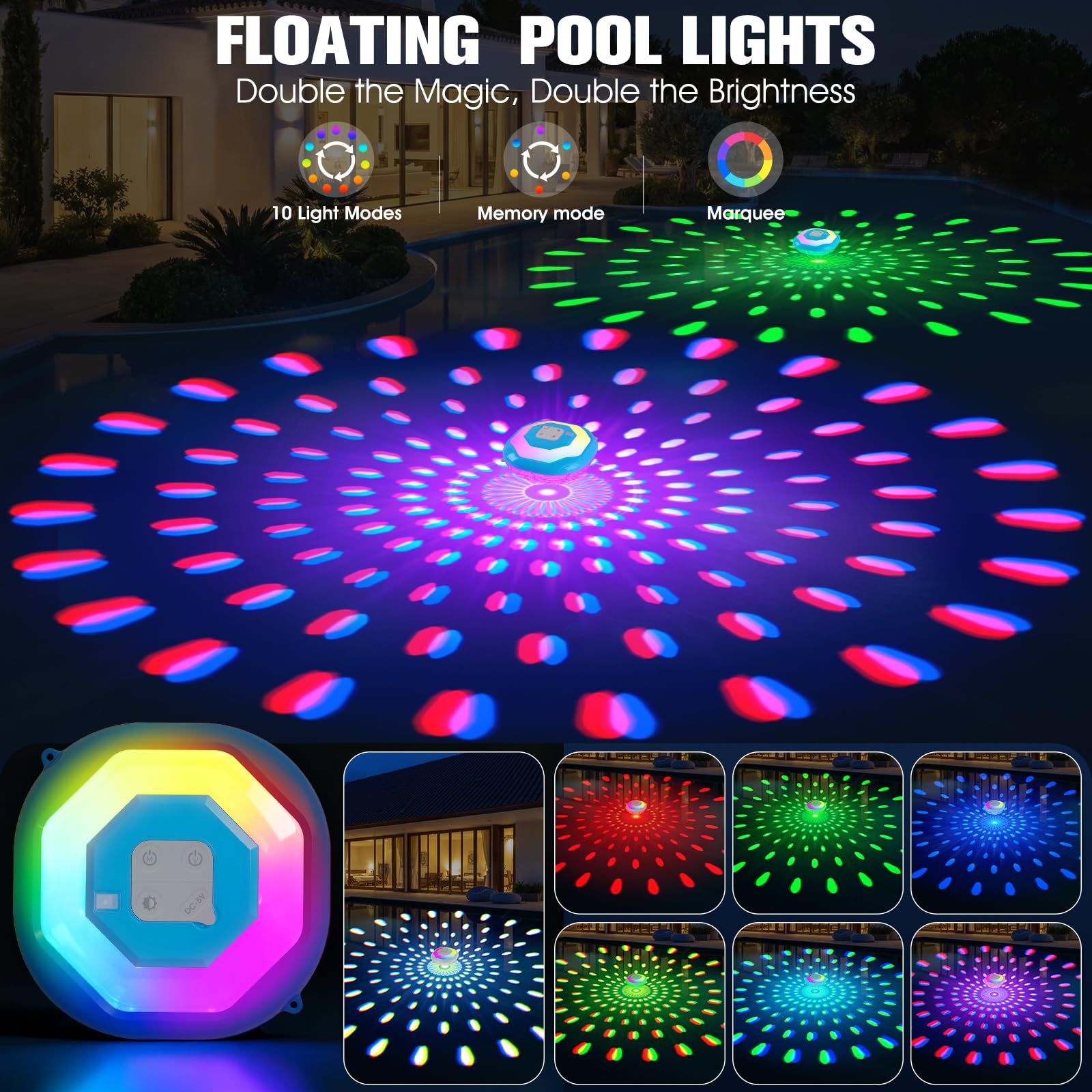 Condition photo showing As Is for lighthacker floating pool lights,upgraded pool lights that float,6000mah rechargeable color changing