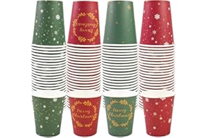 PUEVENYI 100Pcs Merry Christmas Paper Cups - 9oz Snowflake Drinking Cups for Hot Chocolate Coffee Cold Beverage Disposable Dr