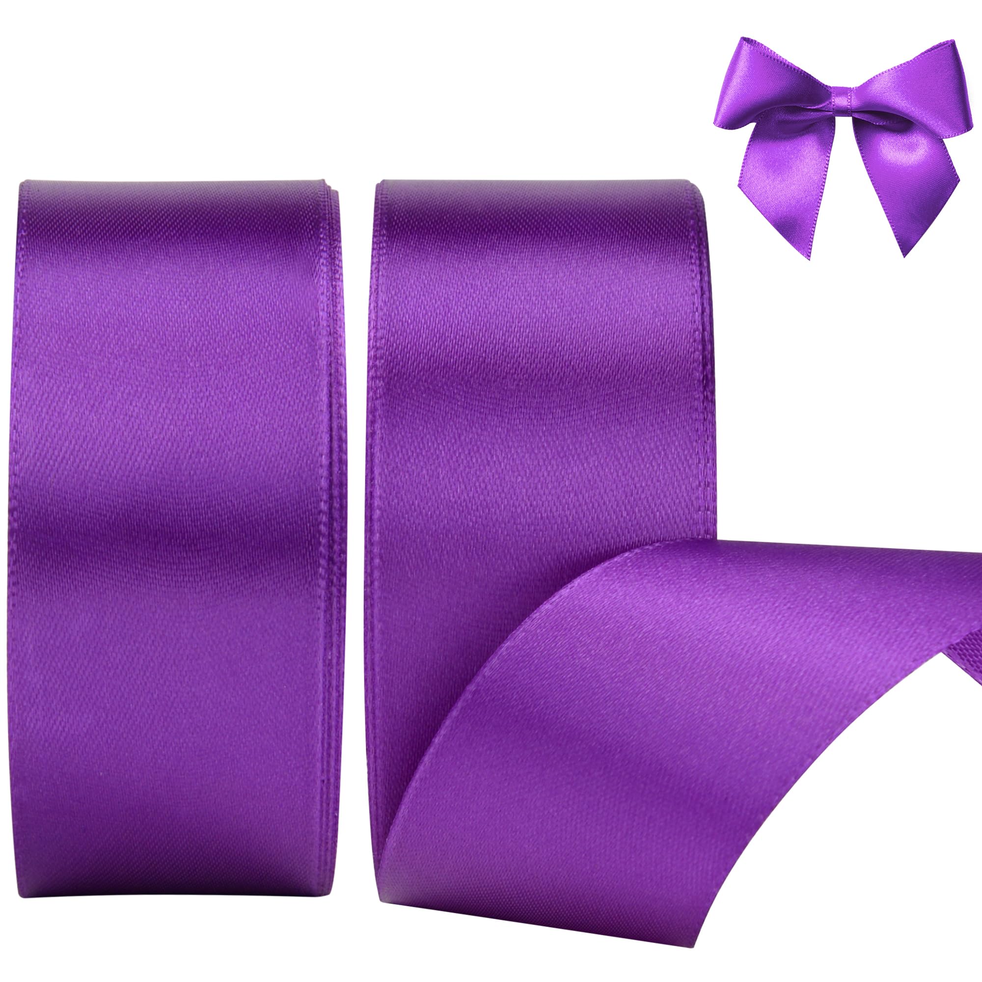 KEYIDO Purple Ribbon, 40mm x 44 Metres(50 Yards) Wide Ribbon, Thick Purple Satin Ribbons for Gift Wrapping, Hair Bow, Florist, Crafts, Sewing, Car, Wedding, Christmas Decoration (22M/Roll)