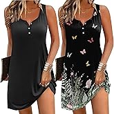 Ekouaer Tank Nightgowns for Women 2 Pack Sexy Night Gown Sleeveless Sleepwear Soft Sleep Dress Button Sleepshirt