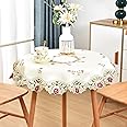 Wolkemer Jacquard Small Round Tablecloth Vintage Floral Embroidered Lace Beige Table Cover for Nightstand End Bedside Tabletop Decoration 33 Inch