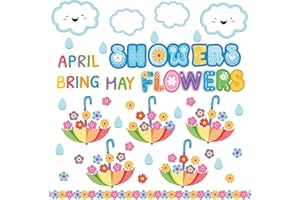 VABAMNA Spring Bulletin Board Decorations for Classroom - April Showers Bring May Flowers Cloud Cutouts with Dot Glue for Spring Home School Wall Door Decorations