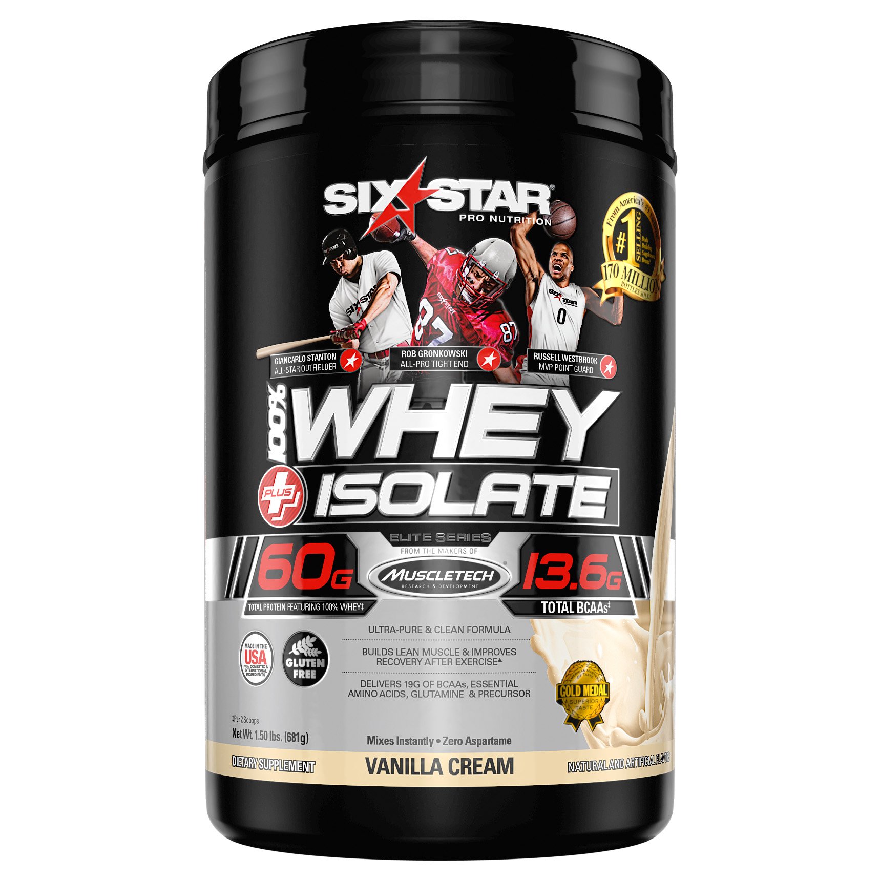 Six Star Whey Isolate Plus Protein Powder, 100% Whey Protein Isolate,Vanilla Cream,1.5 Pounds