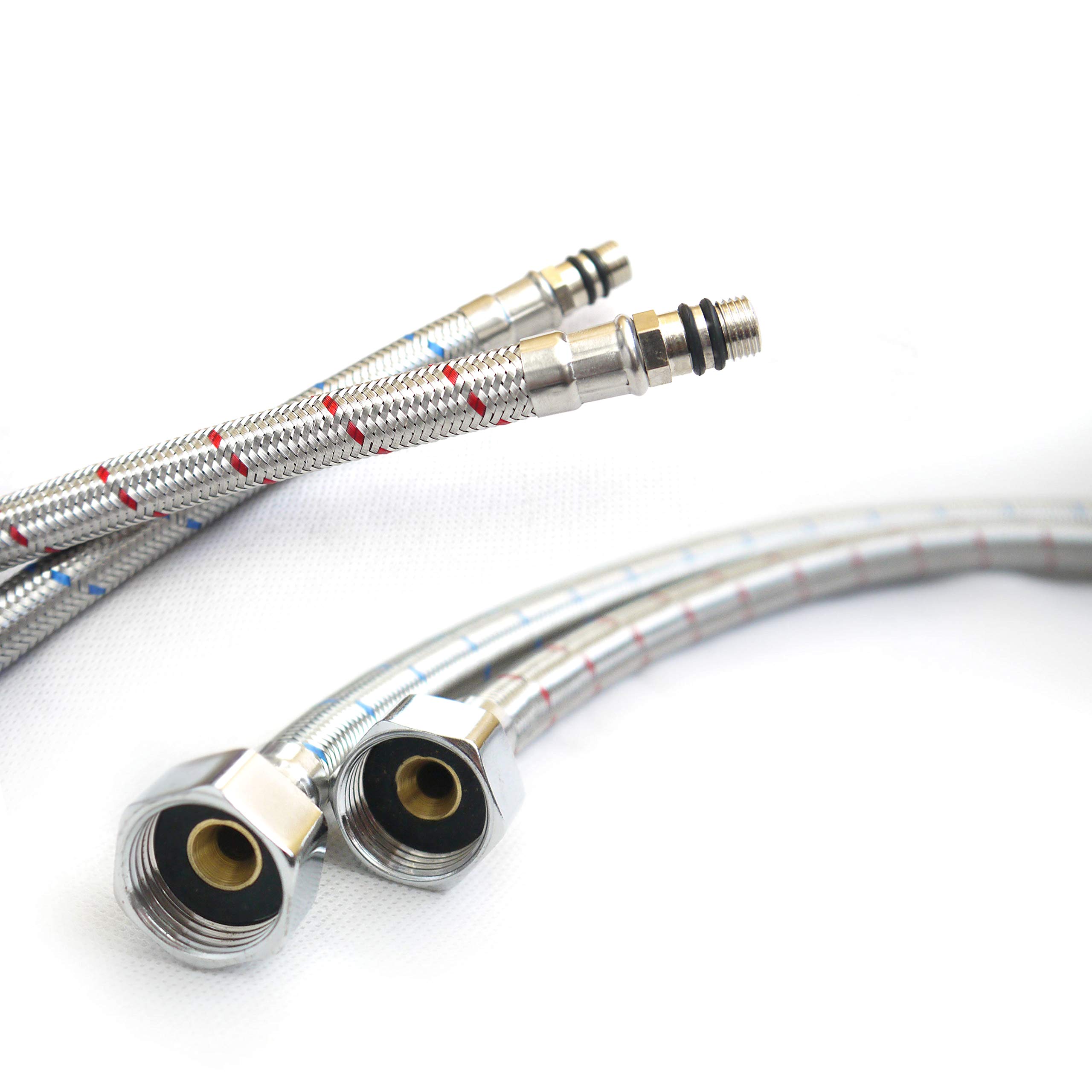 Xcel Home™ 2X M10 (10mm) x 1/2 BSP 600mm Flexible Tap Connectors | Replacement Flexi Pipes for Monobloc Mixer Tap, Boilers, Sinks & Basins | Rust, Corrosion, & Lead-Free Stainless Steel Braided Hoses