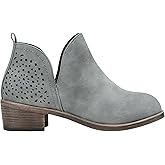 Vepose Women's Short Ankle Boots Low Heel, Western Cutout Perforated Booties