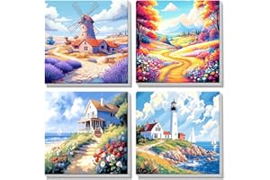 MISCER 4 Pack Landscape Paint by Numbers for Adults Beginner, Paint by Number Kits for Kids, DIY Acrylic Oil Painting Suitabl