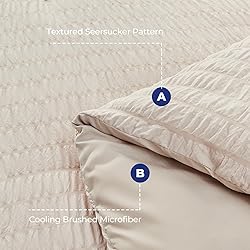HYMOKEGE Beige Twin Comforter Set Seersucker 5