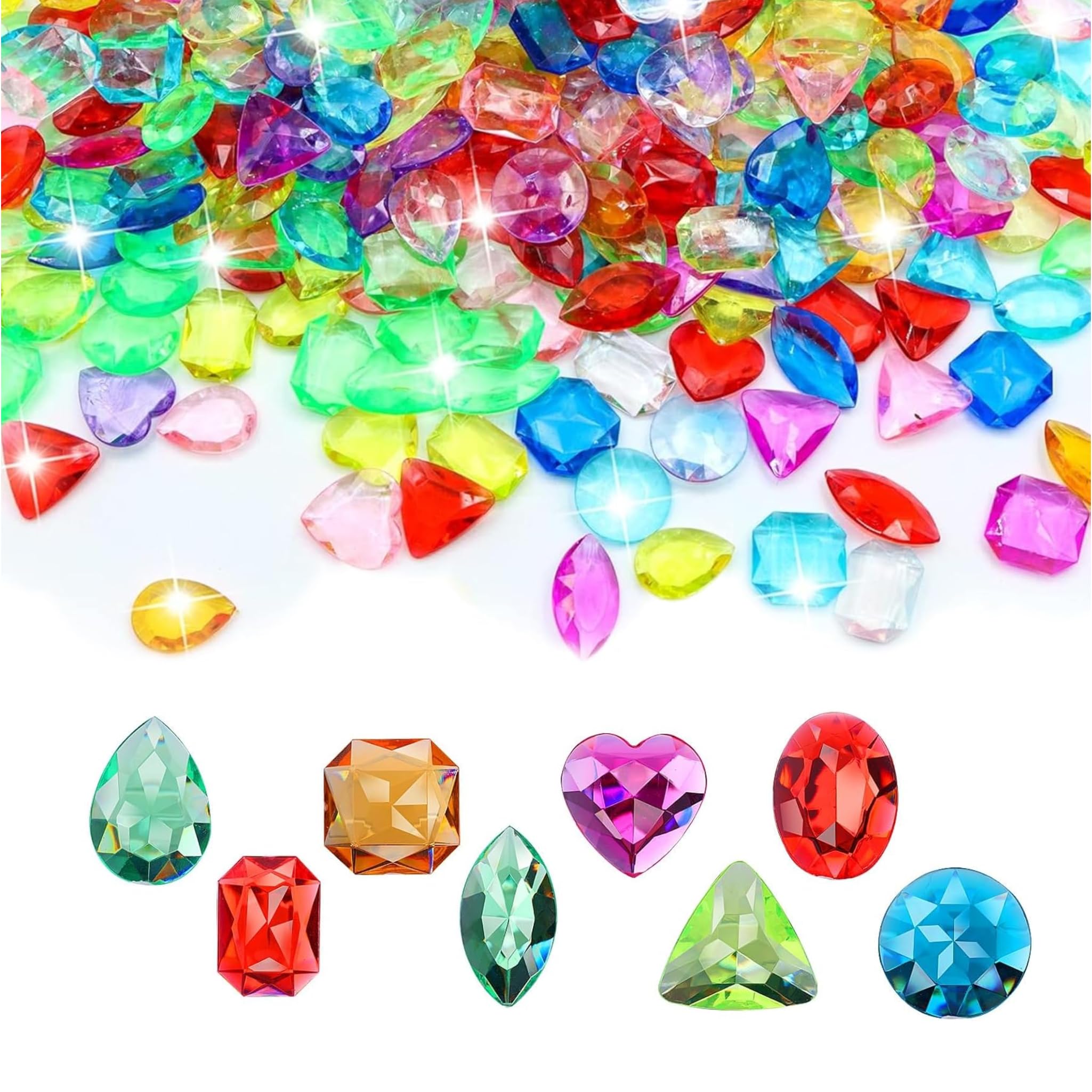 128 Pieces Toy Gems, Gemstones Pirate Treasure, Jewels Fake Acrylic Gems, Multicolor Bling Diamonds, Plastic Gemstones for Toys Birthday Swimming Pool Party Summer Beach Underwater Swimming