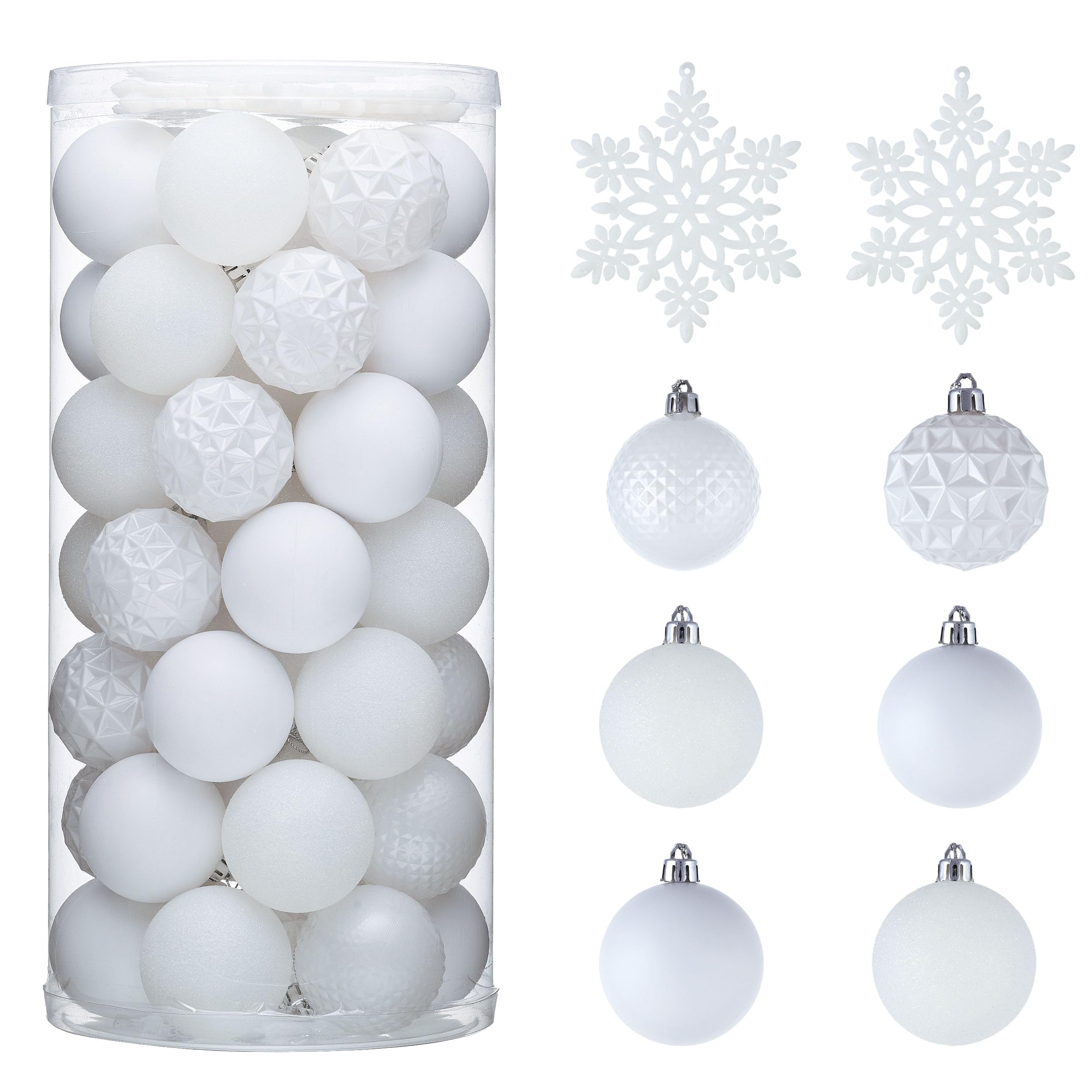 Valery Madelyn Christmas Tree Decorations Ornament Set, 50ct 2.36 Inches White Shatterproof Christmas Ball Ornaments Hanging Xmas Holiday Party Decor Image