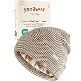 YANIBEST Beanie Hat for Women Men Satin Lined Beanie Hats Winter Hat Womens Cuffed Beanies Knit Skull Cap Warm Ski Hat Unisex