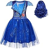 Uivic Mal Costume for Girls Cosplay Evie Outfit Villian Kids Princess Halloween Party Dress Up with Wig