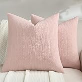 FUTEI Valentine's Day Pink Chenille Throw Pillow Covers 18x18 Inch Set of 2,Soft Striped & Diamond Textured Cushion Cases,Modern Home Decor for Couch Living Room