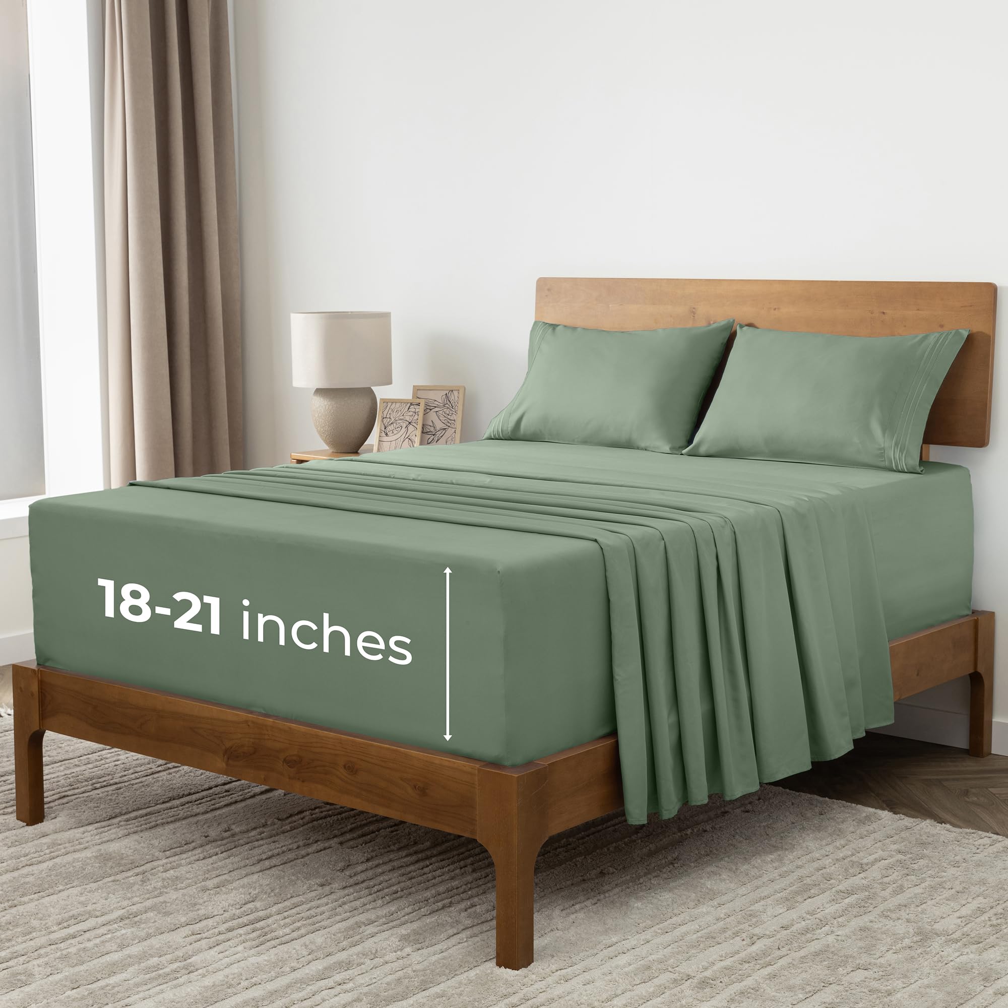 Photo 1 of Mellanni Extra Deep Queen Sheets - 4 PC Iconic Collection Bedding - Hotel Luxury, Ultra Soft, Cooling Bed Sheets - Wrinkle, Fade, Stain Resistant (Queen, Sage)