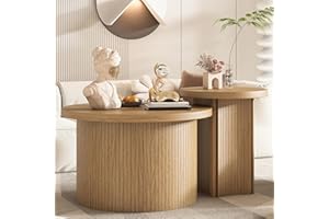 MXTXMY Round Nesting Coffee Table Set of 2,Coffee Tables for Living Room,Round Coffee Table with Wood Finish,Stackable Coffee Table Set,Rustic Sofa Side Table,Living Room Bedroom Coffee Table (Large Size)