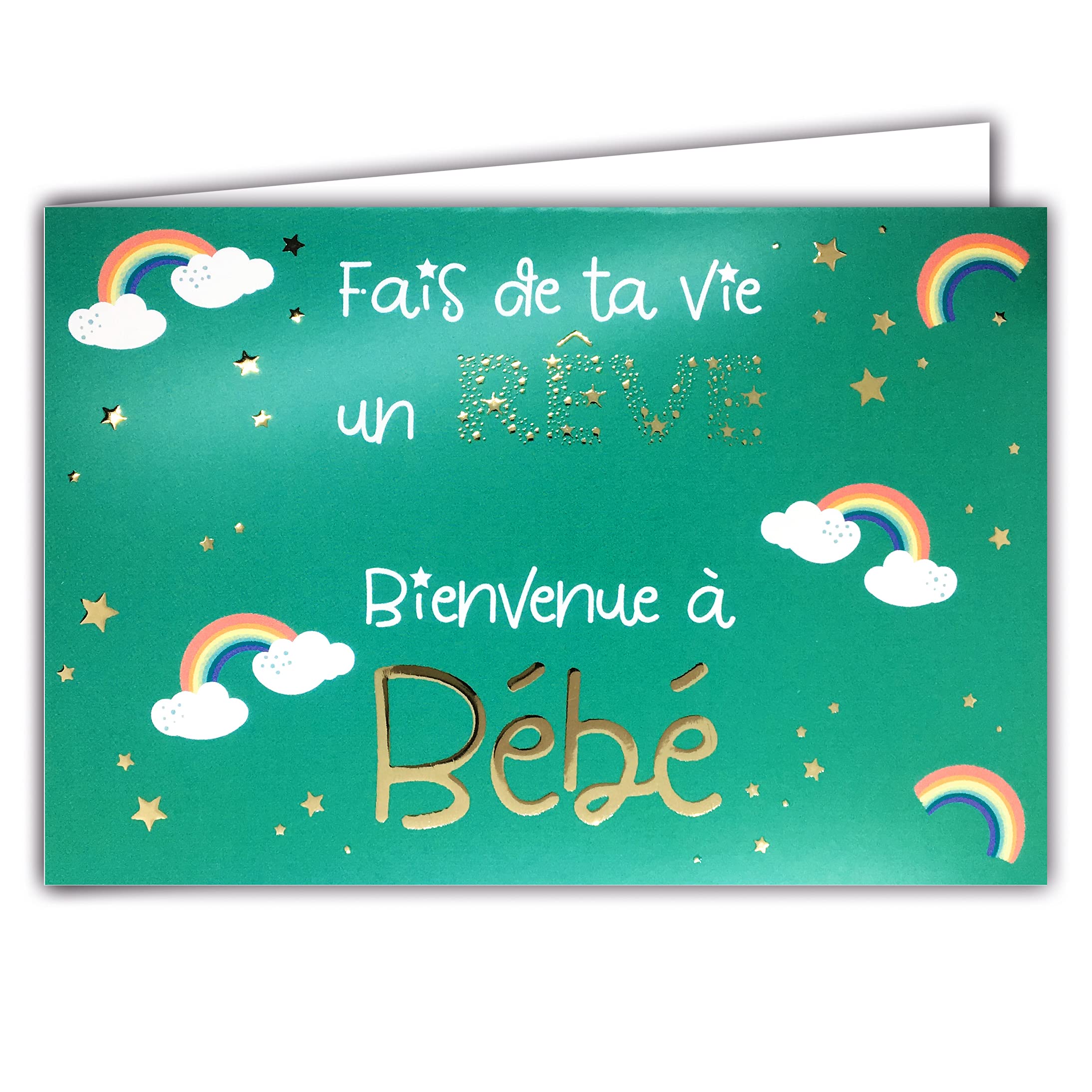 Afie 69-5126 Welcome to Baby Card "Fais de ta Vie un rêve en étoiles en golen" (French Language) with Envelope 17 x 11.5 cm