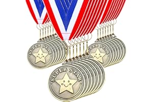 Remuuly 30/60/100 Pcs Super Star Award Medals Hero Stuent Medals Bulk 2'' Gold Award Medallion with Neck Ribbon Metal Trophy Prize Gifts for Competition Party Favor Supplies