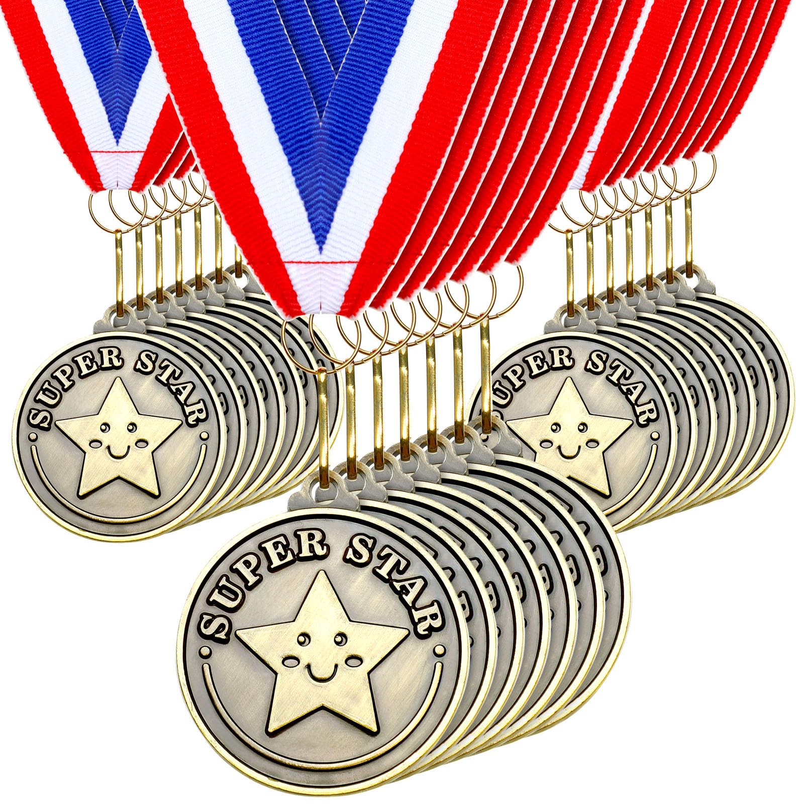 Photo 1 of Remuuly 100 Pcs 30/60/100 Pcs Super Star Award Medals Hero Stuent Medals Bulk 2'' Gold Award Medallion with Neck Ribbon Metal Trophy Prize Gifts for Competition Party Favor Supplies (Super Star)