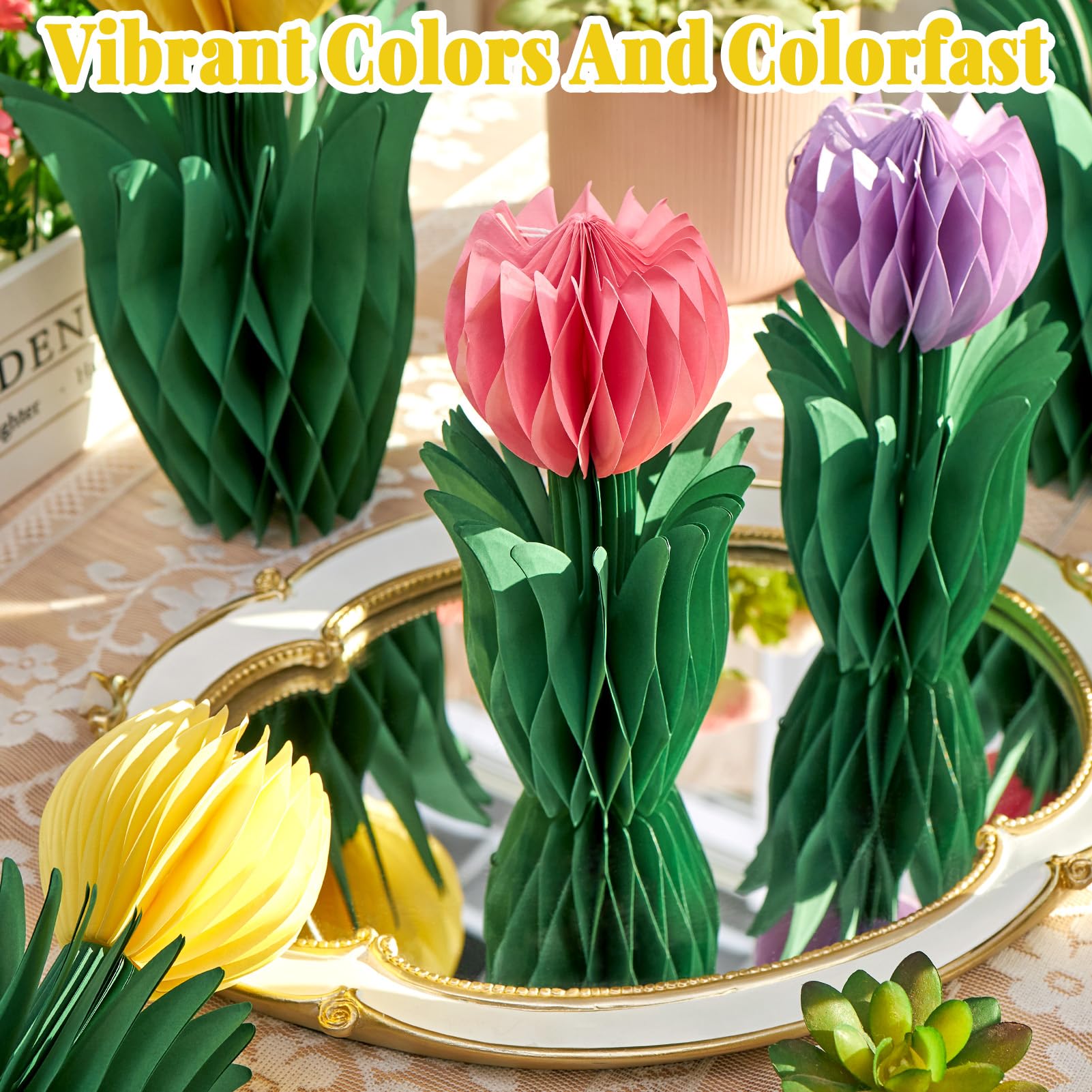 SUNBEAUTY 9 Stück 3D Tulpen Wabenbälle Rosa Lila Papier Blumen Dekoration Gelb Tulpe Dekor für Garten Party Dekoration Frühling Deko Tischdekoration Geburtstag Hochzeit Home Hotel 4