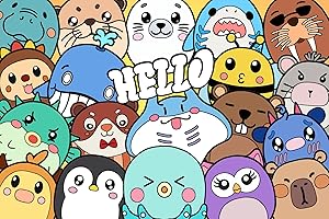 WAKLYVER 35 Hello Postcards - 4x6 Inch Bulk Assorted Greeting Postcards Featuring Cute Oval Animal Designs, Colorful Hello Postcards for Kids, Teachers, Students, Blank Post cards for Mailing, BalloonMon