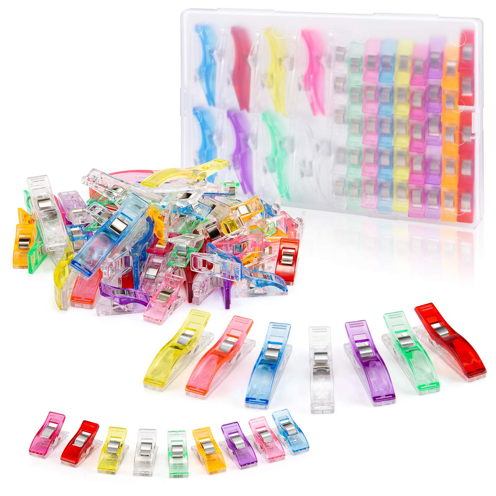 61PCS Sewing Clips and Quilting Clips Multipurpose Plastic Clips Craft Clips Sewing Accessories Quilting Supplies Crafting DIY Supplies Assorted Colors & Size with Plastic Box