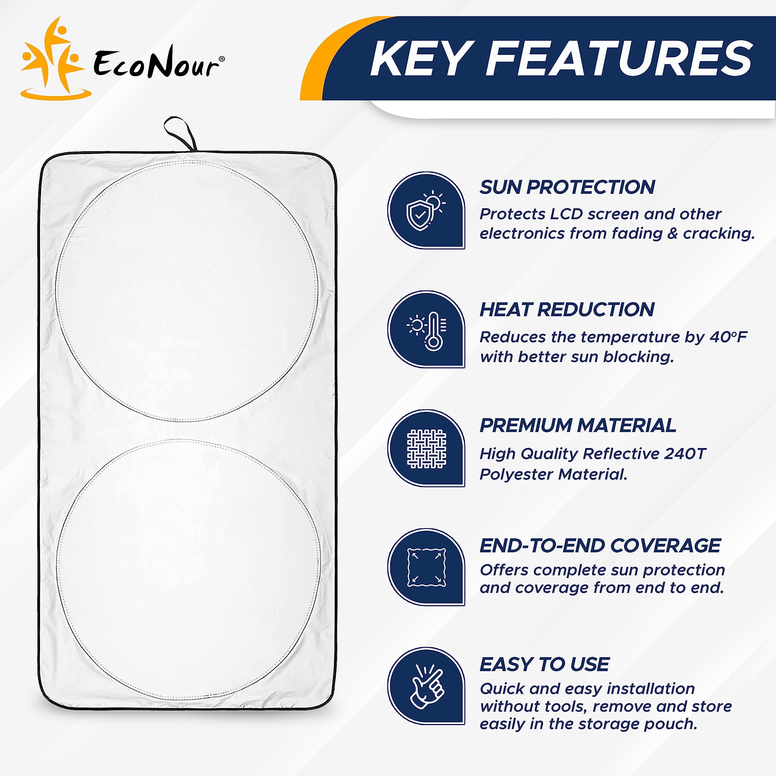 EcoNour Foldable Sunshade for Car Windshield | Dashboard Shield for Your Vehicle | Auto Window Shades for UV Rays and Sun Screen Protection | XXXX-Large (75 inches x 37 inches)