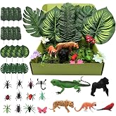 AuroraTurn 38 PCS Rainforest Diorama Kit, Realistic Jungle Animals Figures | Jungle Diorama Animals Gorilla, Palm Leaves , Red Parrot, Diorama Supplies for Project Decoration Birthday