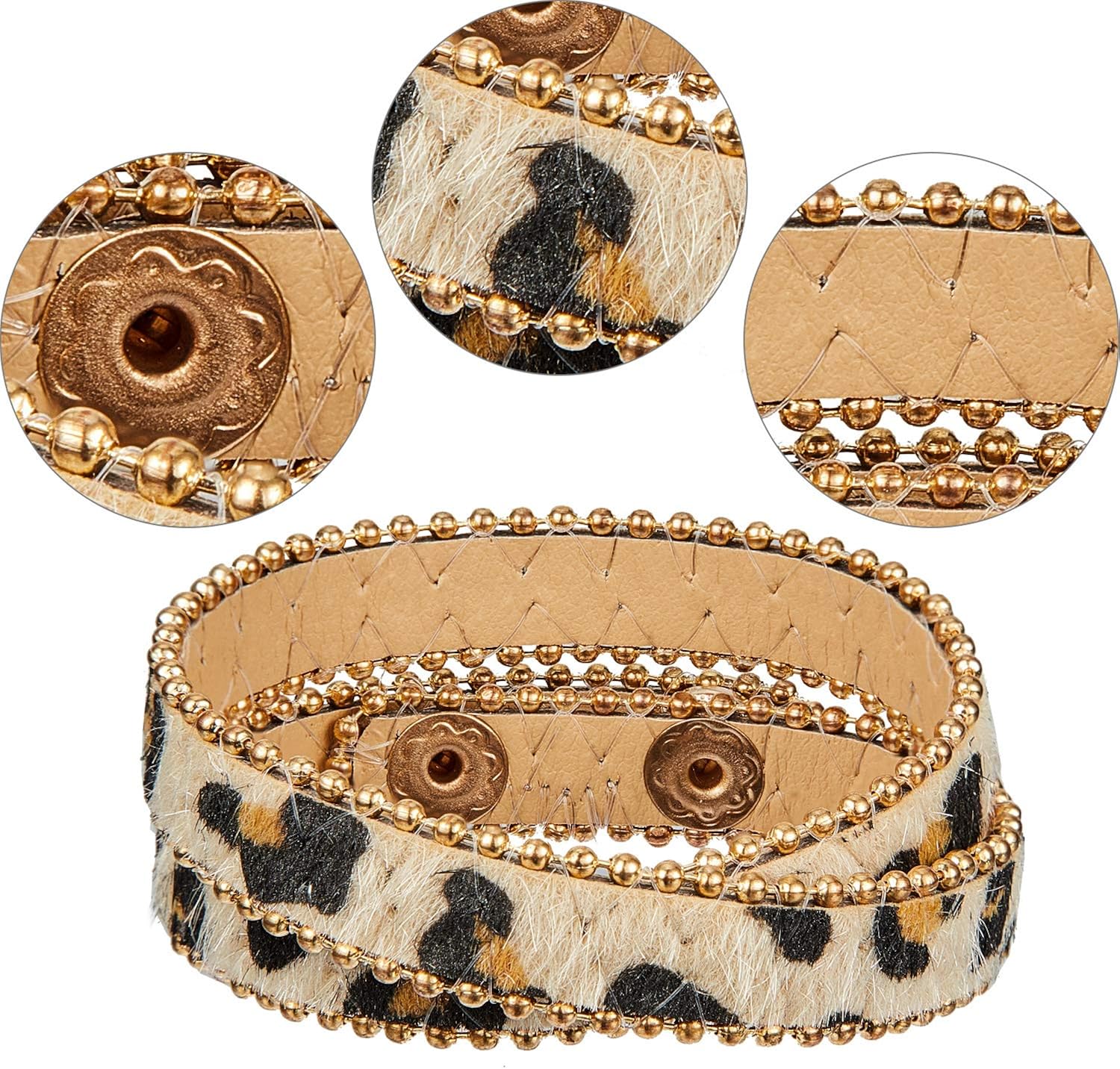Hicarer 5 Pieces Leopard Tube Bracelet Multilayer Leather Cuff Bracelet Boho Leopard Wrap Bracelet: Jewelry