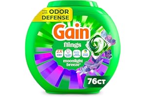 Gain Flings Laundry Detergent Pacs, 76 Count, Moonlight Breeze Scent, with Odor Defense
